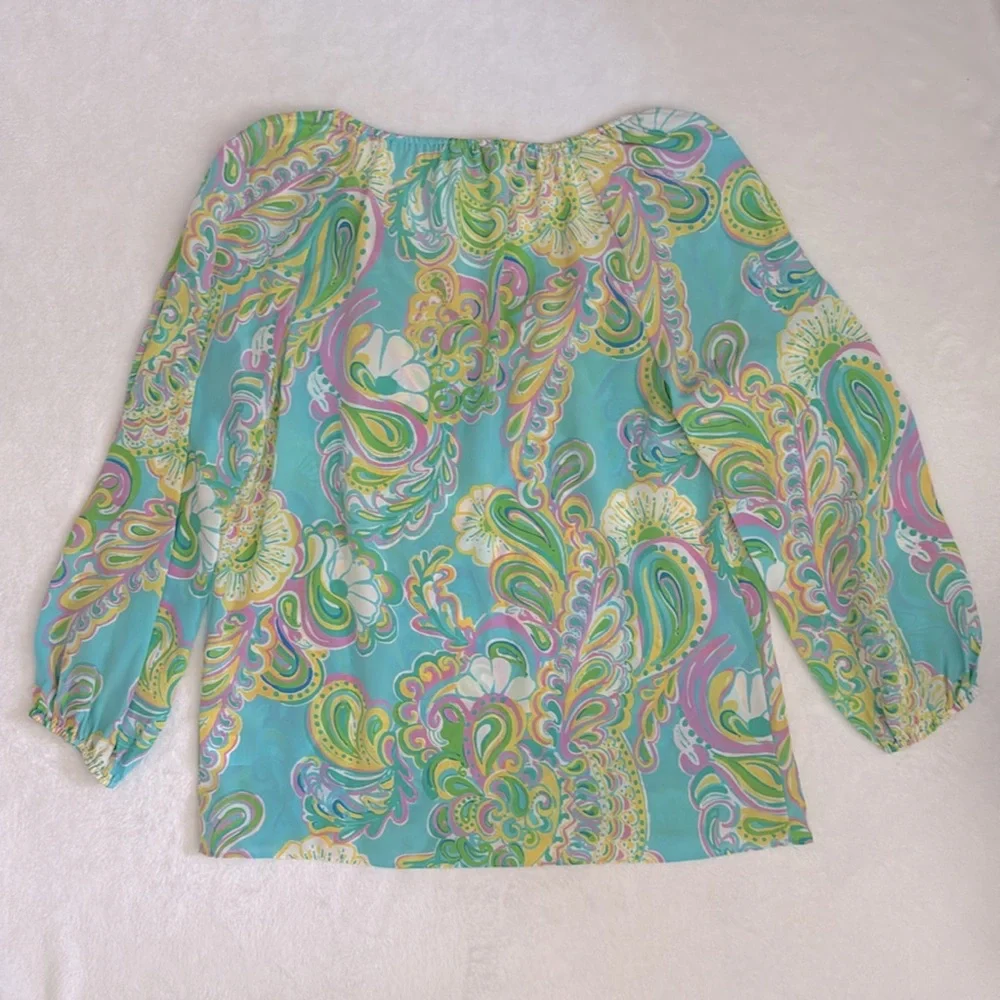 Lilly Pulitzer | Sarabeth 3/4 Sleeve Silk Blouse Double Trouble 91852 (S) - Picture 11 of 16